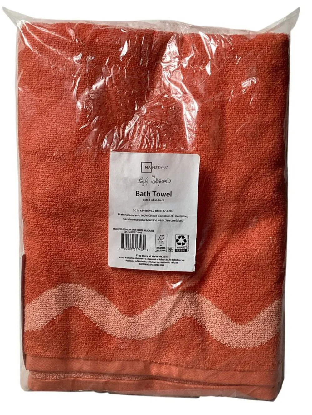 Mainstays: 100% Cotton Bath Towel, Mandarin Orange, Dimensions: 30